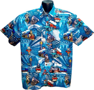 Train and Railroad Hawaiian Shirt- Made in USA- 100% Cotton